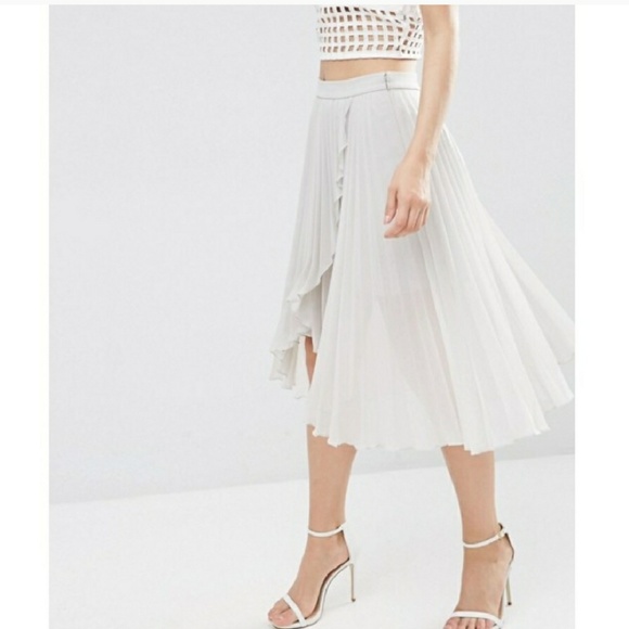 ASOS Dresses & Skirts - ASOS Pleated Midi Skirt Wrap Front Ice Gray 10